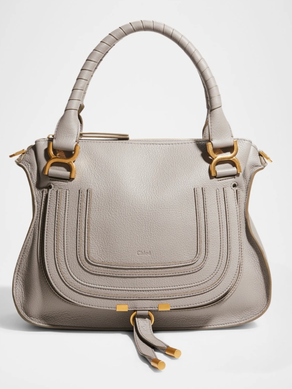 Chloé Marcie Medium Double Carry Satchel Bag in Grained Leather - CASHMERE GREY